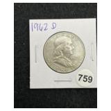 1962 D Franklin Half Dollar Silver Coin