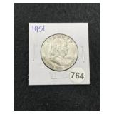 1951 Franklin Half Dollar Silver Coin