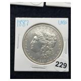 1887 UNC Morgan Silver Dollar Coin
