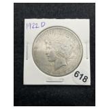 1922 D Peace Silver Dollar Coin