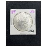 1891 UNC Morgan Silver Dollar Coin