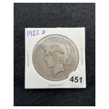 1922 D Peace Silver Dollar Coin
