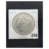1887 UNC Morgan Silver Dollar Coin