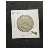 1952 D Franklin Half Dollar Silver Coin