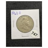 1963 D Franklin Half Dollar Silver Coin
