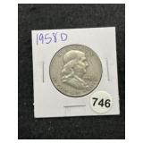 1958 D Franklin Half Dollar Silver Coin