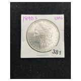 1890 S UNC Morgan Silver Dollar Coin