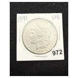 1891 UNC Morgan Silver Dollar Coin