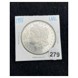 1881 UNC Morgan Silver Dollar Coin