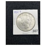 1922 S Peace Silver Dollar Coin