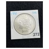 1890 UNC Morgan Silver Dollar Coin