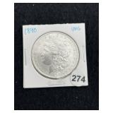 1890 UNC Morgan Silver Dollar Coin