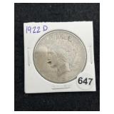 1922 D Peace Silver Dollar Coin