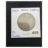1853 Seated Liberty Half Dollar
