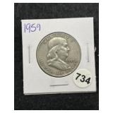 1959 Franklin Half Dollar Silver Coin