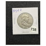 1954 D Franklin Half Dollar Silver Coin