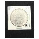 1891 UNC Morgan Silver Dollar Coin