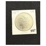 1887 UNC Morgan Silver Dollar Coin