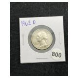 1962 D Washington Silver Quarter Coin
