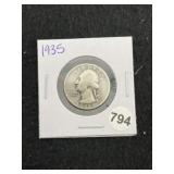 1935 Washington Silver Quarter Coin