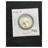 1942 D Washington Silver Quarter Coin