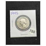 1945 Washington Silver Quarter Coin