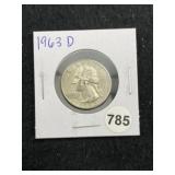 1963 D Washington Silver Quarter Coin