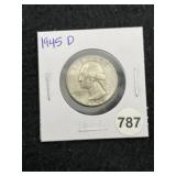 1945 D Washington Silver Quarter Coin