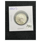1951 S Washington Silver Quarter Coin