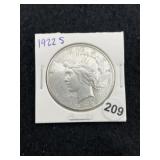1922 S Peace Silver Dollar Coin