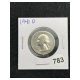 1941 D Washington Silver Quarter Coin