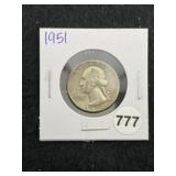 1951 Washington Silver Quarter Coin