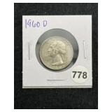 1960 D Washington Silver Quarter Coin
