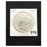 1891 UNC Morgan Silver Dollar Coin