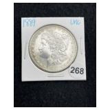 1889 UNC Morgan Silver Dollar Coin