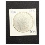 1886 UNC Morgan Silver Dollar Coin