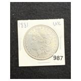1881 UNC Morgan Silver Dollar Coin