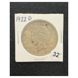1922 D Peace Silver Dollar Coin