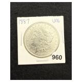 1887 UNC Morgan Silver Dollar Coin