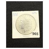 1881 UNC Morgan Silver Dollar Coin