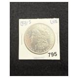 1891 S UNC Morgan Silver Dollar Coin
