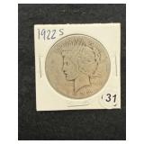1922 S Peace Silver Dollar Coin