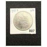 1891 S UNC Morgan Silver Dollar Coin
