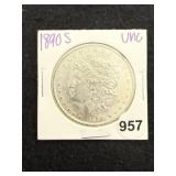 1890 S UNC Morgan Silver Dollar Coin