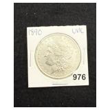 1890 UNC Morgan Silver Dollar Coin