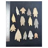 Group of Arrow Points Indian Artifact Arrowhead