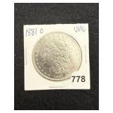 1881 O UNC Morgan Silver Dollar Coin