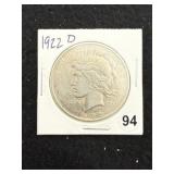 1922 D Peace Silver Dollar Coin