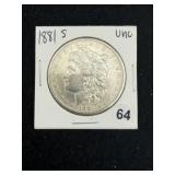 1881 S UNC Morgan Silver Dollar Coin