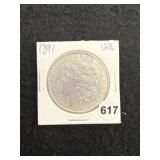 1891 UNC Morgan Silver Dollar Coin